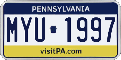 PA license plate MYU1997