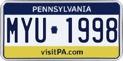 PA license plate MYU1998