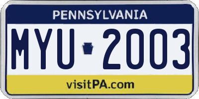 PA license plate MYU2003