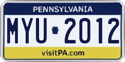 PA license plate MYU2012