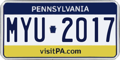 PA license plate MYU2017