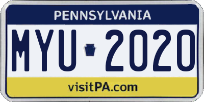 PA license plate MYU2020