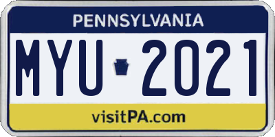PA license plate MYU2021
