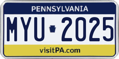 PA license plate MYU2025