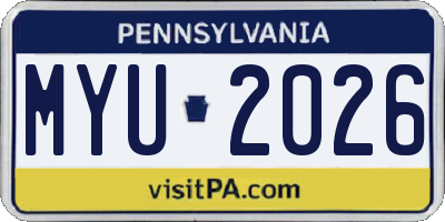 PA license plate MYU2026