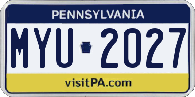 PA license plate MYU2027