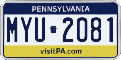 PA license plate MYU2081