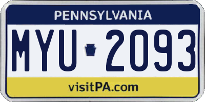 PA license plate MYU2093
