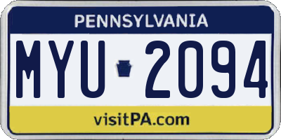 PA license plate MYU2094