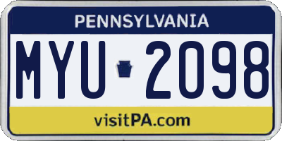 PA license plate MYU2098