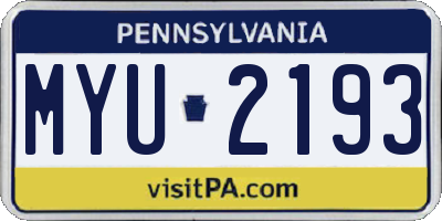 PA license plate MYU2193