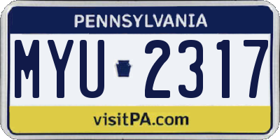 PA license plate MYU2317