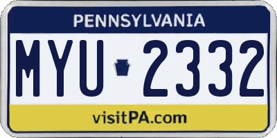 PA license plate MYU2332