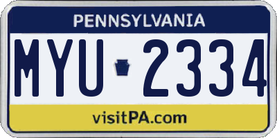 PA license plate MYU2334