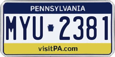 PA license plate MYU2381