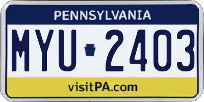 PA license plate MYU2403