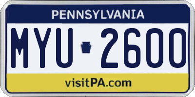 PA license plate MYU2600