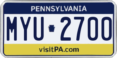 PA license plate MYU2700