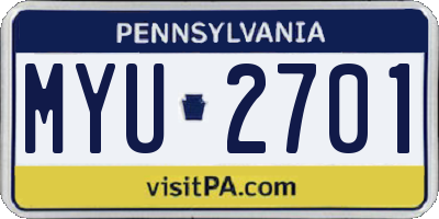 PA license plate MYU2701