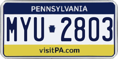 PA license plate MYU2803