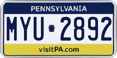 PA license plate MYU2892