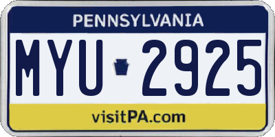PA license plate MYU2925