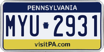 PA license plate MYU2931