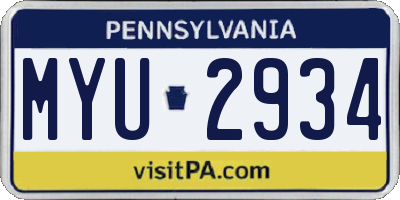PA license plate MYU2934