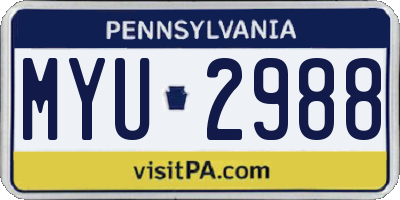 PA license plate MYU2988