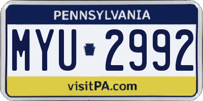 PA license plate MYU2992