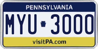 PA license plate MYU3000