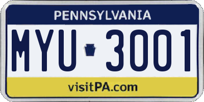 PA license plate MYU3001