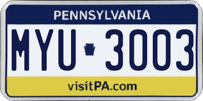 PA license plate MYU3003