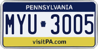 PA license plate MYU3005