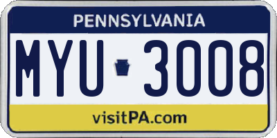 PA license plate MYU3008
