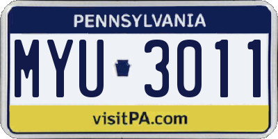 PA license plate MYU3011
