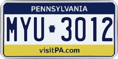 PA license plate MYU3012