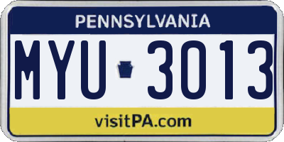 PA license plate MYU3013