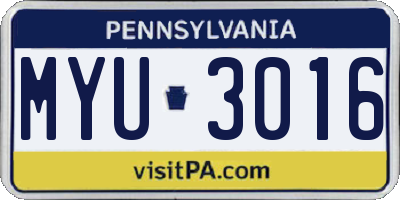PA license plate MYU3016