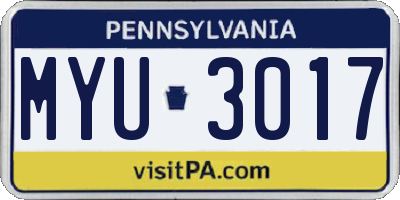 PA license plate MYU3017