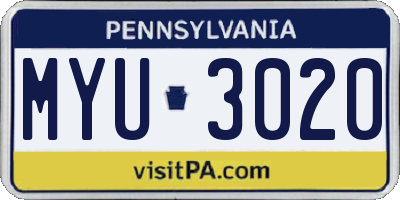PA license plate MYU3020