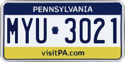 PA license plate MYU3021
