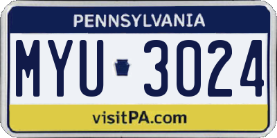PA license plate MYU3024