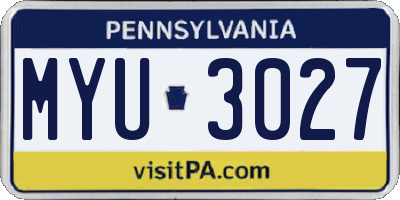 PA license plate MYU3027