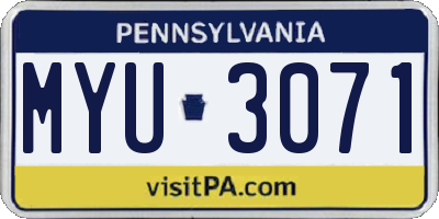 PA license plate MYU3071