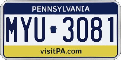 PA license plate MYU3081