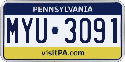 PA license plate MYU3091