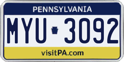 PA license plate MYU3092