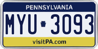 PA license plate MYU3093