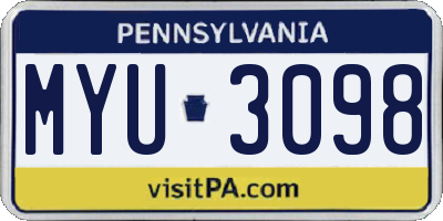 PA license plate MYU3098
